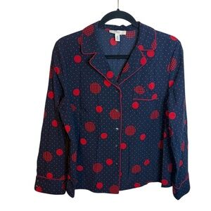 1901 Navy and Red Polka Dot Quirky Button Front Blouse